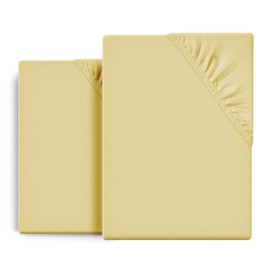 BEAUTEX Set of 2 Fitted Sheets Cotton Premium Jersey Fabric 160 g/m², Choice of Size and Colour (2 Pieces 90 x 200 x 30 cm, Yellow)