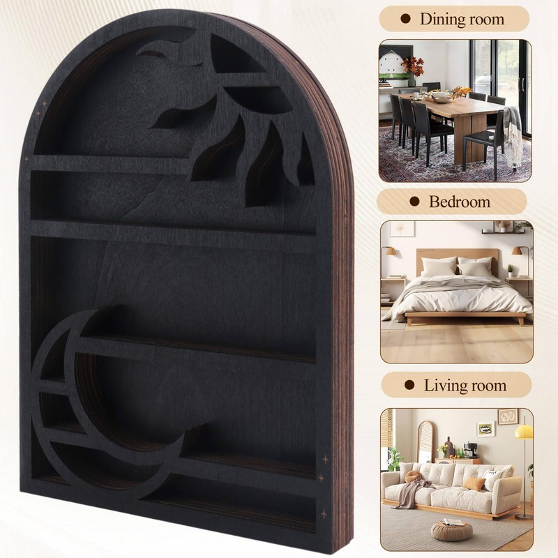 AWAOVV Wood Storage Shelf, Crescent Sun and Moon Crystal Shelf,