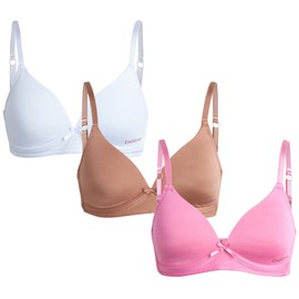 bebe Girls' Training Bra - 3 Pack Wire Free Soft Microfiber Molded Bra with Adjustable Straps (A Cup/B Cup), Tawny, (30) 30A