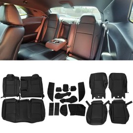 HECASA Front & Rear Seat Cover Kit Compatible with 2015-2019 Dodge Challenger SXT RT Sport Full Set Driver and Passenger Side Black Artificial Leather