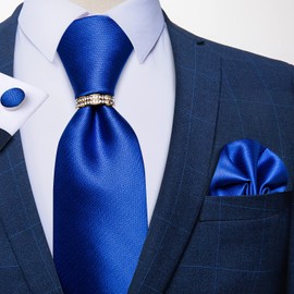 DiBanGu Juego de gemelos cuadrados de seda con lazo sólido para hombre, con bolsillo de seda y caja de regalo, Azul brillante, Talla única