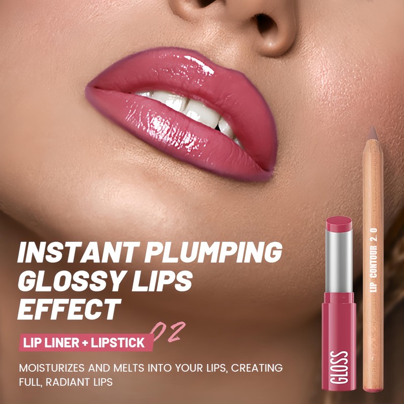 Melemando 2PCS Lip Liner and Lipstick Combo Set, 2 in