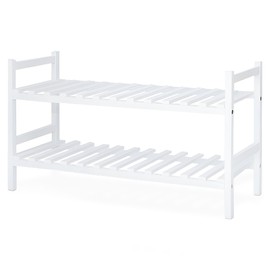 PJ Wood Stackable Wooden Shoe Rack Organizer for Closet Storage, Entryway Shelves, Tiered Cabinet for Shoes, 6 Pair Capacity, White