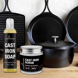 Culina Cast Iron Cleaning Set: Restoring Scrub & Cleaning Soap | Best for Cleaning Care, Washing & Restoring | 100% Plant-Based | for Cast Iron Cookware, Skillets, Pans & Grills!