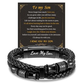 LAXPICOL Gift To My Son bracelets With Box,Mens Leather bracelet Boys Bracelets With Stainless Steel Adjustable Clasp,Braided Leather Bracelet Birthday Gift For Men/Son-Style S-Son