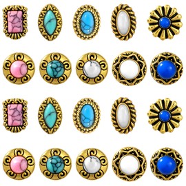 20 PCS Western Nail Charm, Vintage Turquoise Nails Art Rhinestones Ornament 3D Retro Gold Nail Charms, Blue White Pink Gems Jewel Accessories Women DIY Products Home Decoration