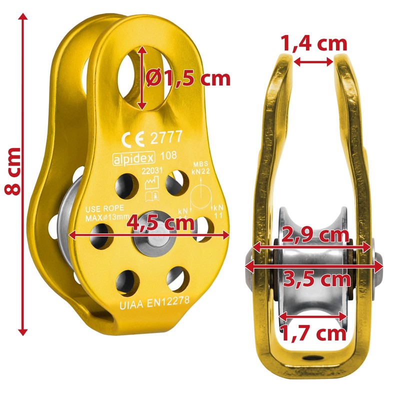 ALPIDEX Fix Pulley Pulley 22 kN Suitable for Textile Ropes