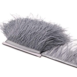 FEARAFTS 2 Yards Natural Fluffy Ostrich Feathers Trims Fringe Ribbon for Dress Sewing Crafts Wedding Decorations (Silver gray)