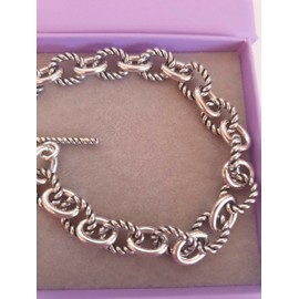 Designer Inspirations Boutique Alternating Twist (Small) Link & Oval Cable Link Bracelet With Heart Tag & Toggle Clasp - 925 Sterling Silver - 8 Inch