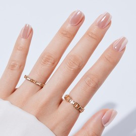 NGOZI Press on Nails - Short Square Shape Soft Gel Nails, Plating Finish Glue On Nails, Reusable Stick On Nails with Glue, 16 Sizes - 32 Fake Nails Kit, Jelly Glaze