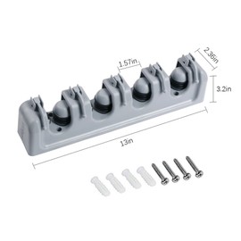 Vicloon Broom Mop Holder Tidy Organizer, Wall Mounted Organizer with 4 Position 5 Hooks for Brush Mop and Broom Tool Storage