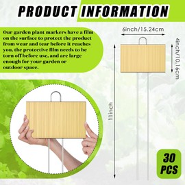 Landhoow 12 Pcs Large Garden Plant Markers 6" x 4" Sign with 11" Stake 304 Stainless Steel Yard Sign Waterproof Metal Memorial Plaques Plant Labels with Stakes for Outdoor(Gold,30 Pcs)