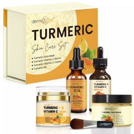 dermaXgen TURMERIC SET OF 4 - TURMERIC CREAM, TURMERIC SERUM, TURMERIC OIL & MASK /BRUSH