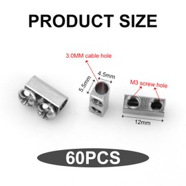 Pack of 60 Steel Wire Rope Cable Clips, Duplex Clamp with Screws M3/M4, Duplex Wire Rope Clips, Wire Rope Clips, 3 mm Cable Hole Crimping Loop for Tent Ropes, Laundry Ropes, Cable Holder (A)