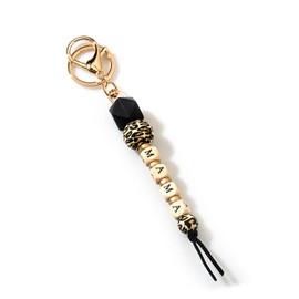 Lantintop Leopard Print Silicone Bead Keychain Fashion Bag Pendant MAMA Keychain Gift for Mom, Sister,Auntie (Mama-Black)