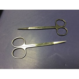 SurgicalOnline 2 Iris Small Dental Surgical Scissors 1 Straight and 1 Curved Economy Grade Dental 4.5" Ophthalmic Instruments