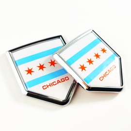 Newperlite Chicago Flag Decal Sticker Car Emblem Chicago Flag Car Decoration Accessories Chrome Shield for Truck Vehicles Cars, 2 Pack
