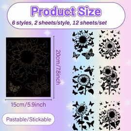 CREATCABIN 12 Sheets 6 Styles Sunflower Mason Jar Decals Black Butterfly Stickers Die Cuts Silhouettes Self-Adhesive PVC Waterproof for Craft Scrapbook Lantern Jars Walls Windows Glass Cup 7.8x5.9Inch