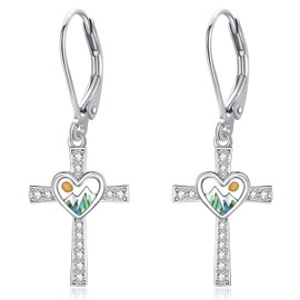 Zhi Kexin Mustard Seed Cross Dangle Drop Earrings for Women 925 Sterling Silver Christian Faith Leverback Jewelry Gifts