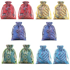 ZEACCT 10 Pcs Silk Brocade Jewelry Pouch Bag, Brocade Embroidered Drawstring Pouch Bag, Silk Brocade Pouch, Suitable for Beads Strings, Brooches, Pendants, Pocket Watches, Necklaces