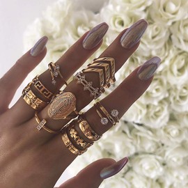 CSIYANJRY99 Gold Stackable Knuckle Ring Sets Boho Vintage Crystal Stacking Midi Finger Rings for Women Fashion Multiple Rings Pack Size 5-10