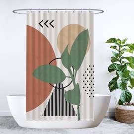 Ulticool Shower Curtain - Sun Abstract Nature Boho Bohemian - 120 x 200 cm - Anti Mould - Washable - Waterproof - with 8 Rings - Red Green Beige