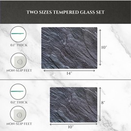 MYTHOSTONE Set of 2 Tempered Glass Cutting Board, Glass Cutting Boards for Kitchen,Non slip Chopping Board,Kitchen countertop,Table protection,Heat Resistant, Shatter Resistant
