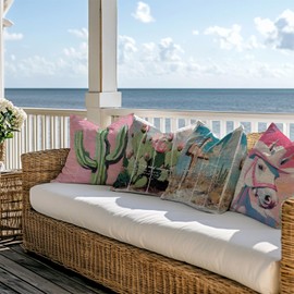 Poecinvi Vintage Western Christian Pillow Covers 18x18 Double-Sided, Retro Western Cactus Cross Horse Bible Verse Throw Pillow Covers for Couch Bed Home Bedroom Living Room Decor, Set of 4