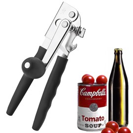 SHIKORI Commercial Can Opener, Manual Heavy Duty with Comfortable Extra-long Handles, Oversized Knob, Large Handheld Can Opener Easy for Big Cans-Black