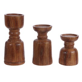 SAFAVIEH Home Collection Lia Brown Faux Wood Decorative Candle Holder (Set of 3) RDC1202A-SET3