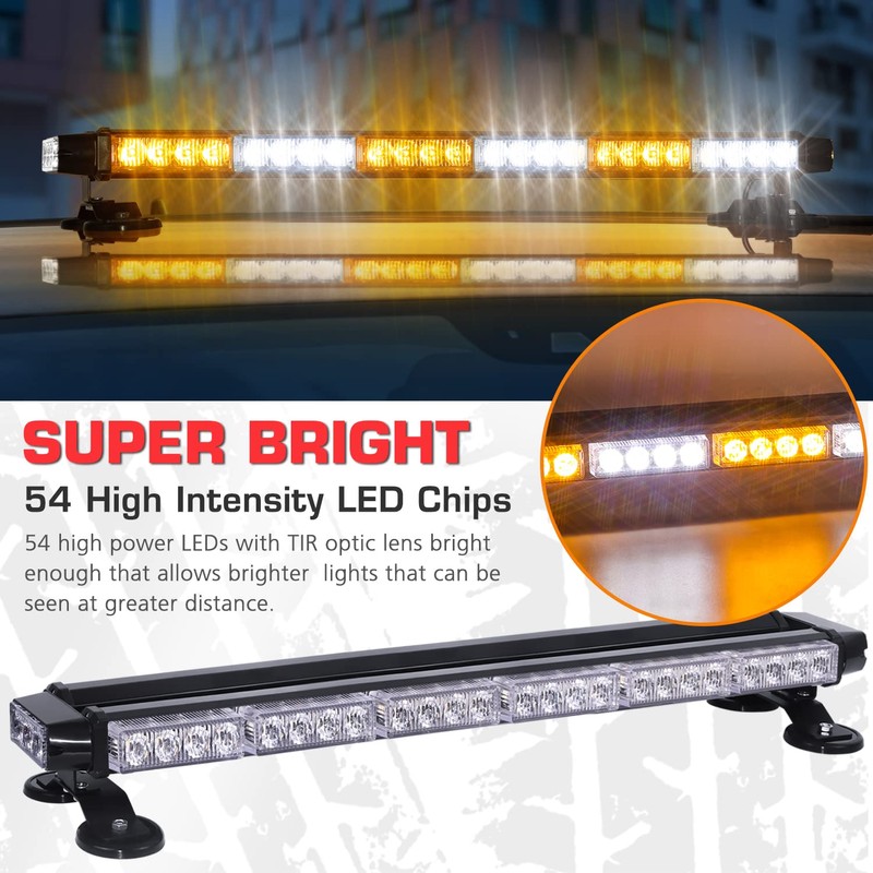 Linkitom 28.5" 54 LED Strobe Light Bar, High Intensity Amber/White
