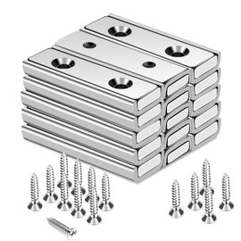 TRYMAG Neodymium Magnets 45Lbs, 40 x 13.5 x 5mm Strong Bar Magnets with Countersunk Hole and Steel Capsule, Heavy Duty Industrial Rare Earth Magnets with Screw for Wall Mounting, Pack of 15