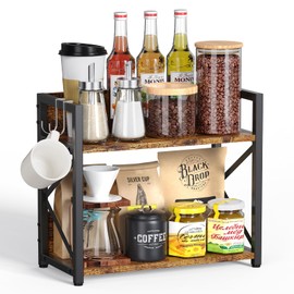 RUILALIFE Coffee-Bar-Station-Organizer Shelf for Countertop, 2 Tiers Kitchen Counter Shelf, Wooden Spice Rack Organizer,Space Saving Desk Shelf Riser Unit, Coffee Bar Accessories(Rustic Brown, Large)