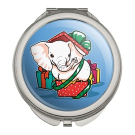 White Elephant In Present Gift Box Holiday Christmas Compact Travel Purse Handbag Makeup Mirror
