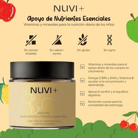 NUVI + Gomitas de Vitaminas + Minerales + Probióticos para niños | Suplemento alimenticio sin azúcar añadida, con colorantes y saborizantes 100% natur