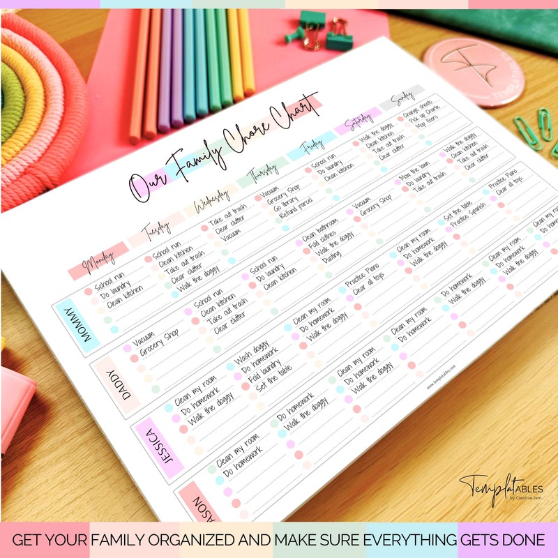 Family Chore Chart Notepad - Family planner, Calendar, Household Command