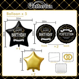 Happy Birthday Decorations for Men，Black and Gold Better With Age Foil Balloon，Adult Birthday Party Decorations