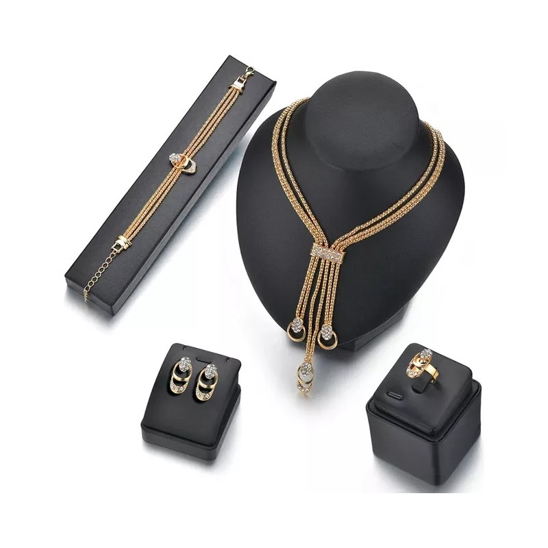 Deluxe Set Joyería Collar + Pulsera + Aretes Y Anillo