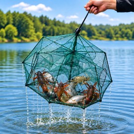 Portable Folding Fishing Trap – 8-Hole Mesh Cage for Crab, Crayfish, Shrimp & Baitfish