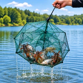 Portable Folding Fishing Trap – 8-Hole Mesh Cage for Crab, Crayfish, Shrimp & Baitfish