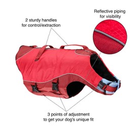 Kurgo Surf n’ Turf Dog Life Jacket - Flotation Life Vest for Swimming and Boating - Dog Lifejacket with Rescue Handle and Reflective Accents - Machine Washable - Red/Blue, Large
