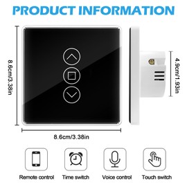 WLAN Roller Shutter Switch, 86 mm x 86 mm Smart LED Blind Switch, Timer and Voice Control, Compatible with Siri, Alexa, Google Home, Black (Black)