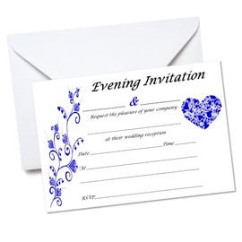 Pack of 10 Royal Blue Evening Wedding Invitations with envelopes
