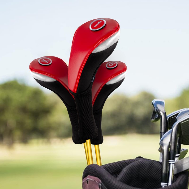Andux 4pcs/Set PU Golf Wood Club Head Covers 460cc Driver