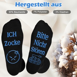 Kisvic Funny Gaming Socks with Saying "Bitte Nicht Stören Ich Zocke, 35-46 Socks" Cool Gamer Gifts for Teenagers, Non-Slip House Socks, black