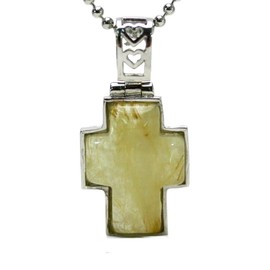 ［ ハッピーボム ］ ルチルクオーツ ふっくらクロス 天然石 パワーストーン ペンダント ネックレス チェーン40cm