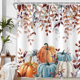 Moyrisou - Cortina de ducha de calabaza, diseño de hojas coloridas, diseño floral, diseño de calabaza, diseño de otoño y otoño, decoración de baño, accesorios de tina, 47 x 64 pulgadas