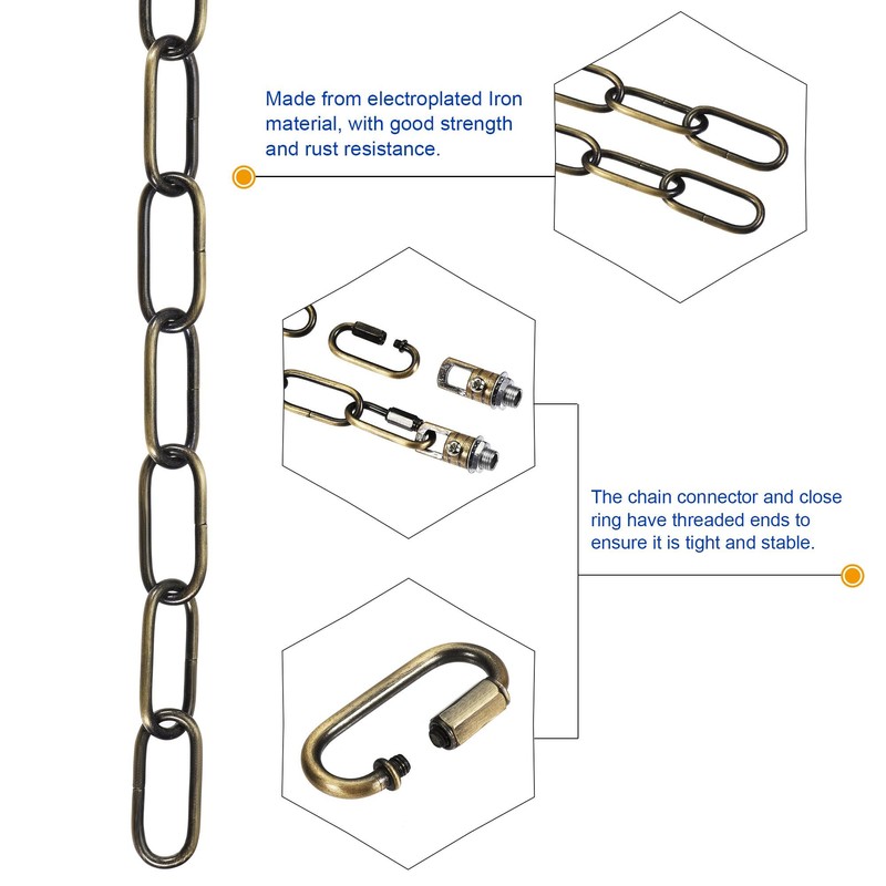 sourcing map Pendant Light Fixture Chain, 0.16 Inch Thick 12