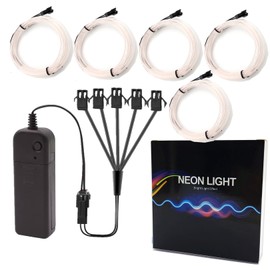 Ourbest 5in1 Electroluminescence Neon Strip Light Wire, 4Mode onoff/Stay/Slow/Fast Flash EL Wire Lights Indoor Outdoor for Cosplay Dress Party Decoration(30 Ft 5Pack 6Ft White)