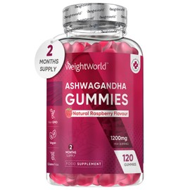 Ashwagandha Gummies 1200mg - 120 Vegan Gummies - 2 Months Supply - Natural Raspberry Flavour - High Strength Withania Somnifera Ashwagandha Root Supplement - Lactose-, Gelatine- and Gluten-Free